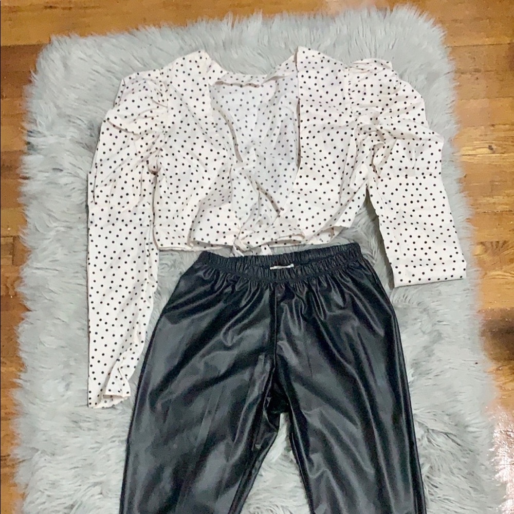 Cotton Polka Dot Open Back Blouse